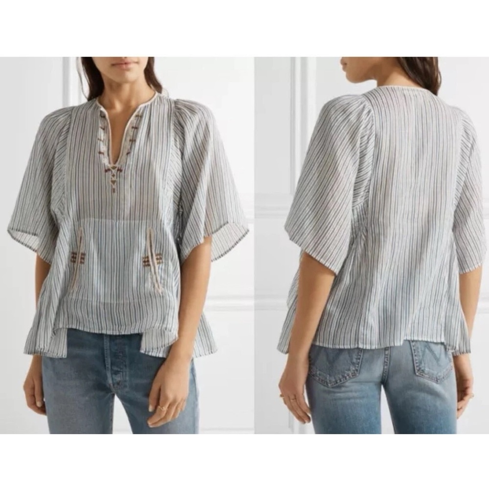 ISABEL MARANT Etoile Striped Joy Top Embroidered Blouse - Picture 5 of 12
